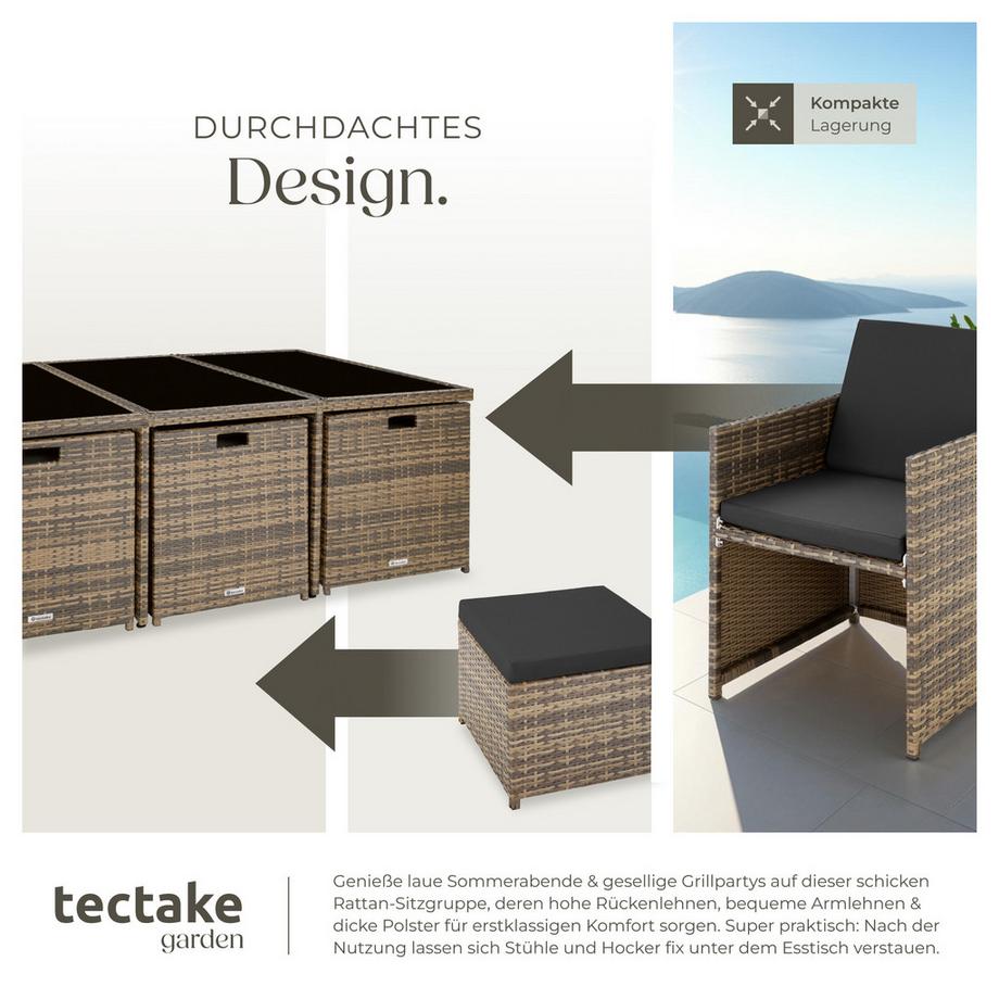 Tectake Rattan Sitzgruppe New York mit Aluminiumgestell für 6 bis 10 Personen  