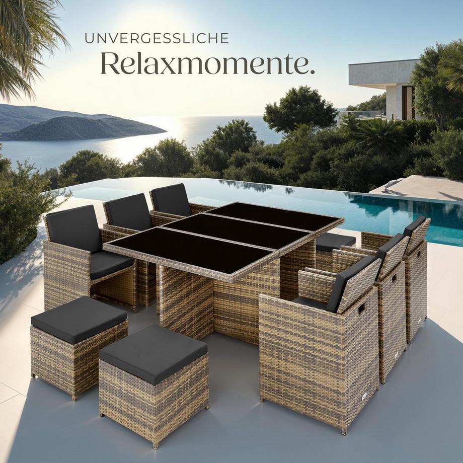 Tectake Aluminium Rattan Sitzgruppe New York wetterfest und UV-beständig 2 Bezugssets  