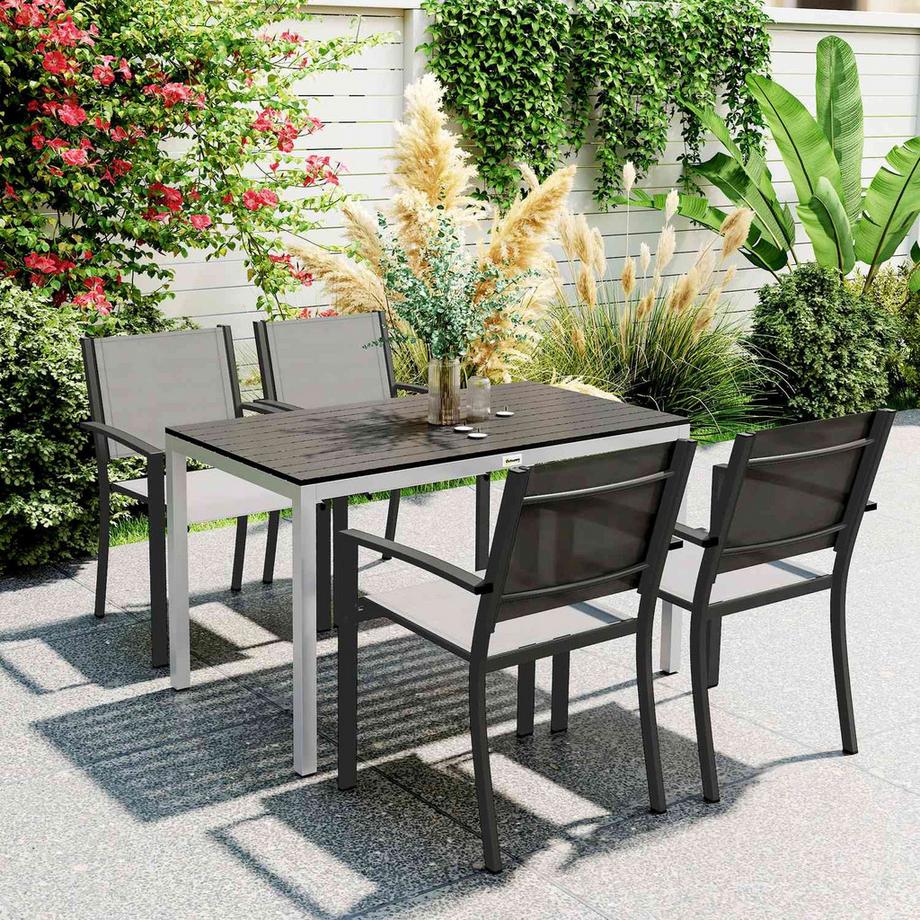 Northio Gartentisch Aluminium 120x70 cm Wetterfest Balkontisch mit Holzoptik, rutschfest Buffettisch Campingtisch für 4-6 Personen Terrassentisch Outdoor Esstisch für Garten, Balkon Schwarz |  