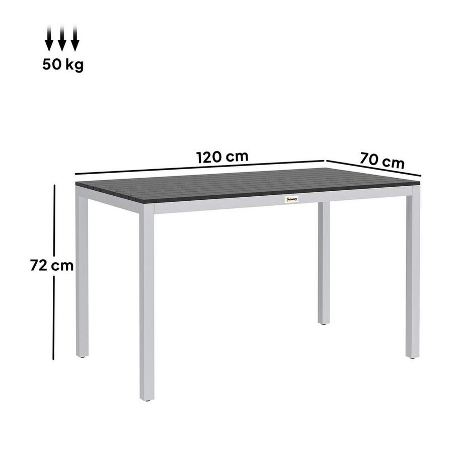 Northio Gartentisch Aluminium 120x70 cm Wetterfest Balkontisch mit Holzoptik, rutschfest Buffettisch Campingtisch für 4-6 Personen Terrassentisch Outdoor Esstisch für Garten, Balkon Schwarz |  