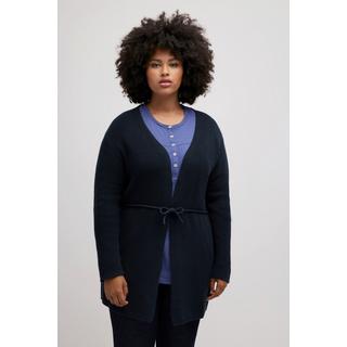 Ulla Popken  Cardigan, ceinture nouée, maille côtelée, coton bio 