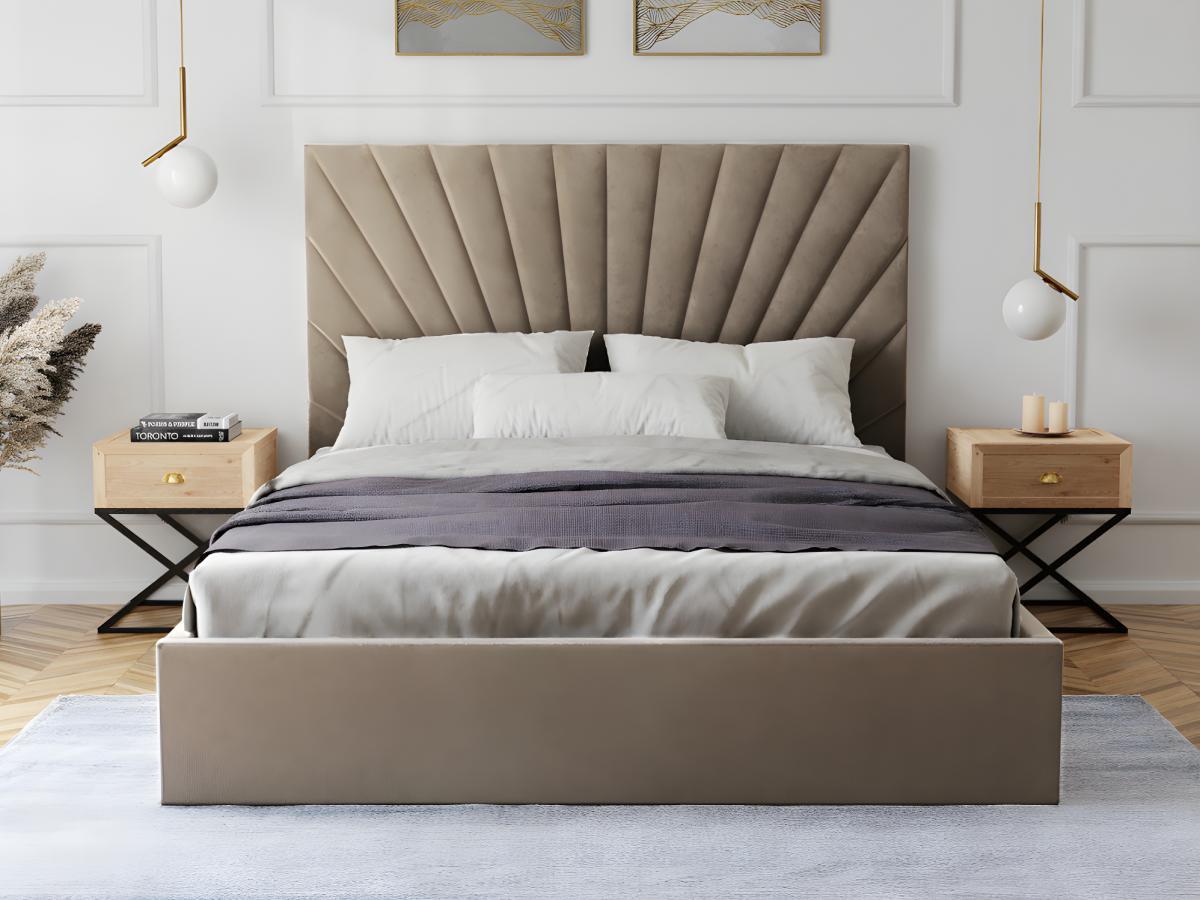 PASCAL MORABITO Lit coffre 140 x 190 cm - Velours - Taupe + Matelas - RILIODA de Pascal Morabito  