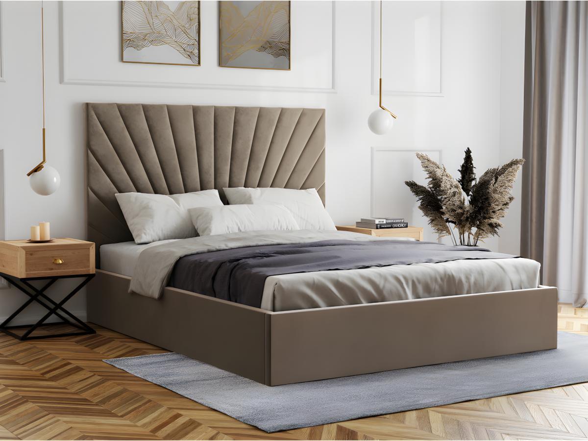 PASCAL MORABITO Letto con contenitore 140 x 190 cm Velluto - Tortora + Materasso - RILIODA  