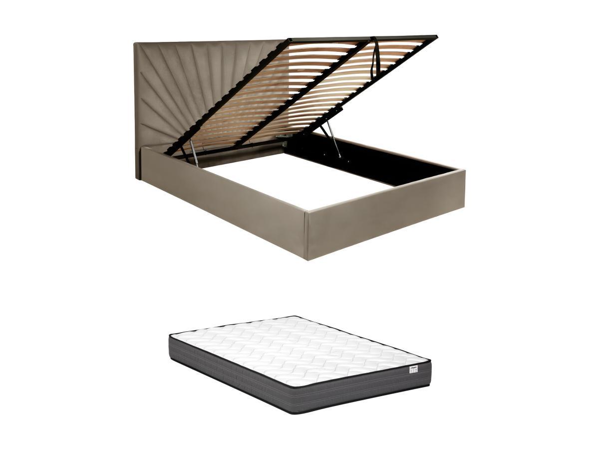 PASCAL MORABITO Lit coffre 140 x 190 cm - Velours - Taupe + Matelas - RILIODA de Pascal Morabito  