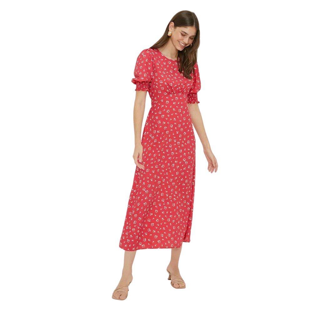 Image of Midikleid Geraffte Manschette Damen Rot Bunt 42