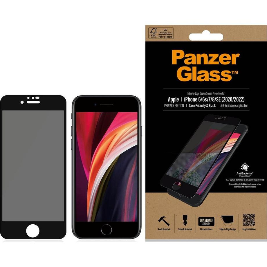 PanzerGlass  Displayschutz Case Friendly Privacy iPhone 6/6S/7/8/SE 2020 