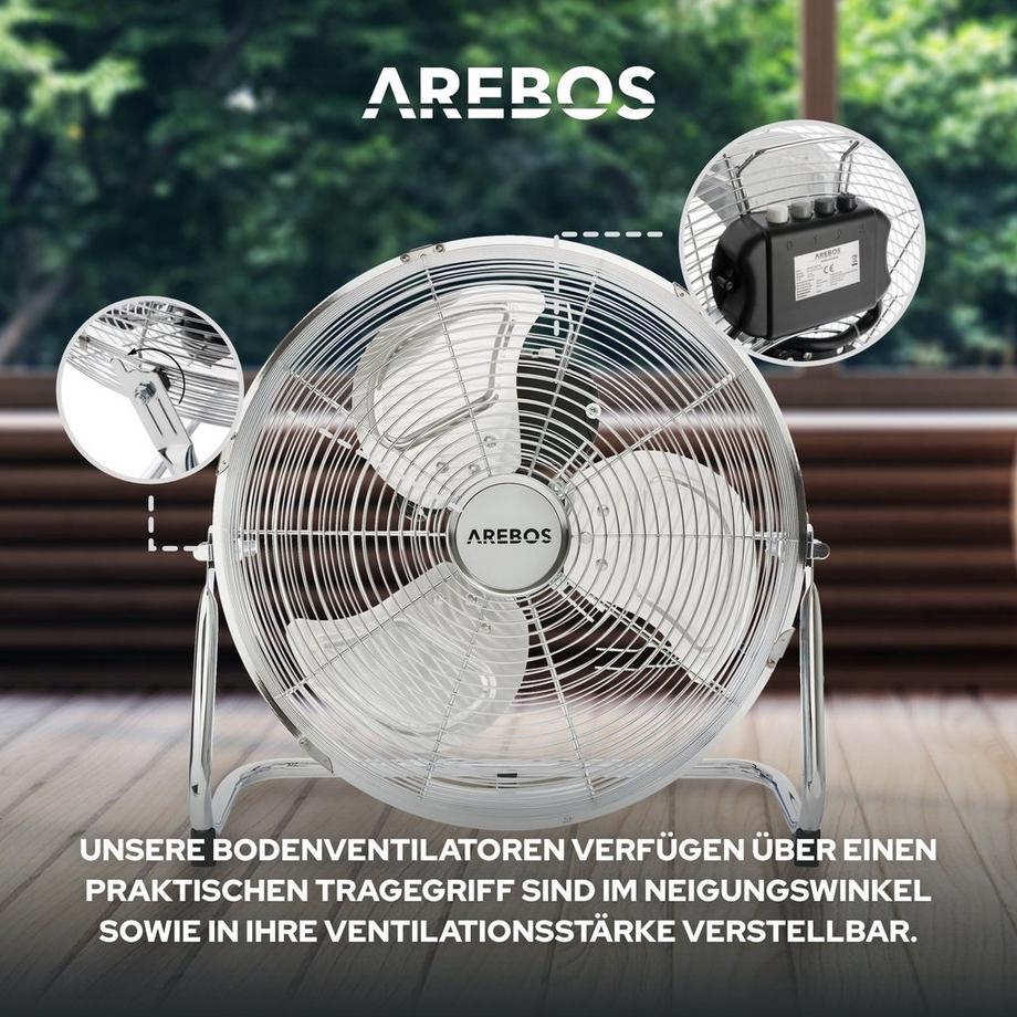 Arebos  Bodenventilator Windmaschine Luftkühler Lüfter 14 Zoll Ø 35 Hallenlüfter 