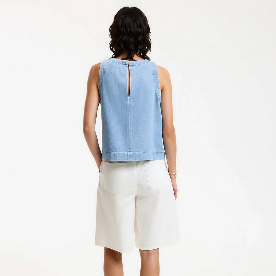 La Redoute Collections Ärmelloses Denim Rundhals Top  
