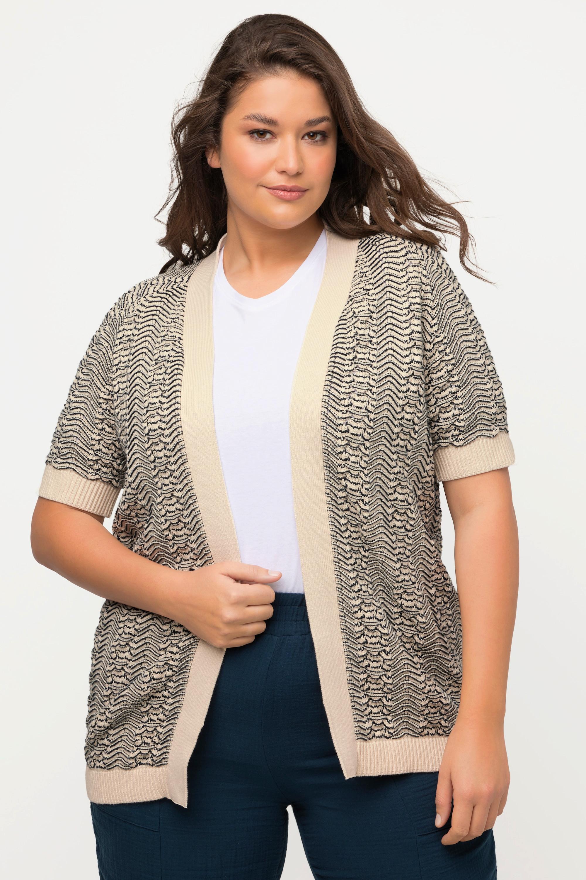 Ulla Popken  Cardigan a palloncino di cotone biologico con mezze maniche 