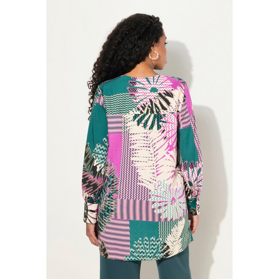 Ulla Popken Maglia Fiori Taglio svasato Scollo a V Maniche lunghe  