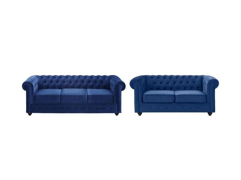 Image of Couchgarnitur 3+2 CHESTERFIELD Samt Couchgarnitur 3+2 CHESTERFIELD Samt