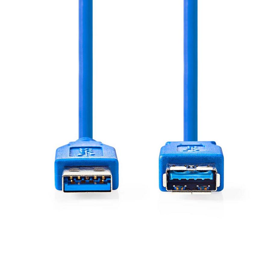 Nedis  Câble USB | USB 3.2 Gen 1 | USB-A mâle | USB-A femelle | 5 Gbps | Nickelé | 2.00 m | Rond | PVC | Bleu | Boîte 