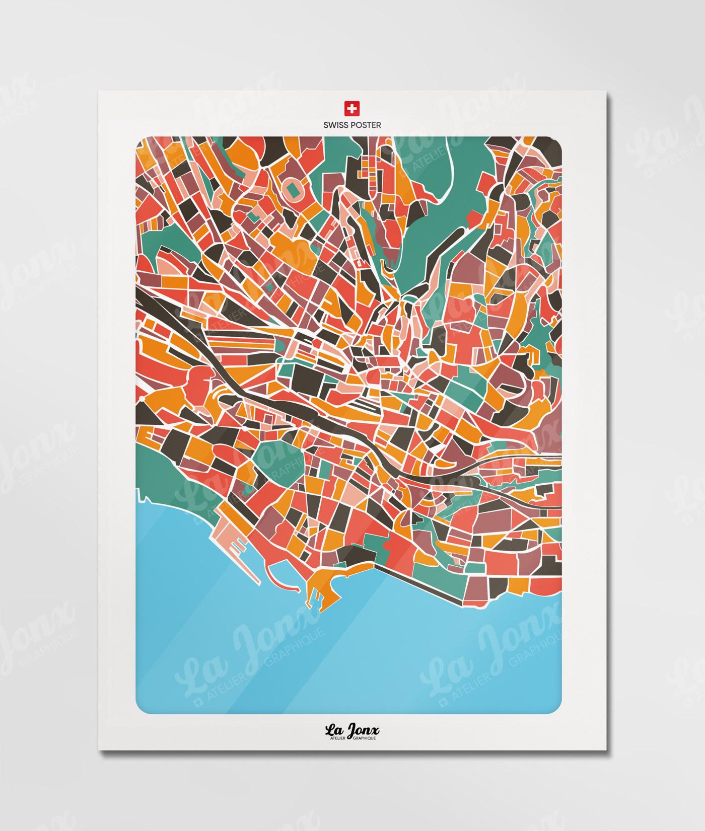La-Jonx Carte de Lausanne - Poster  