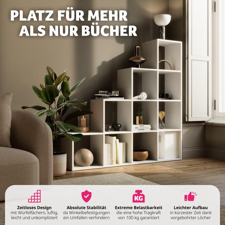 Tectake Bücherregal Talisa praktisches Würfeldesign mit 10 Fächern, Belastbarkeit 100 kg  