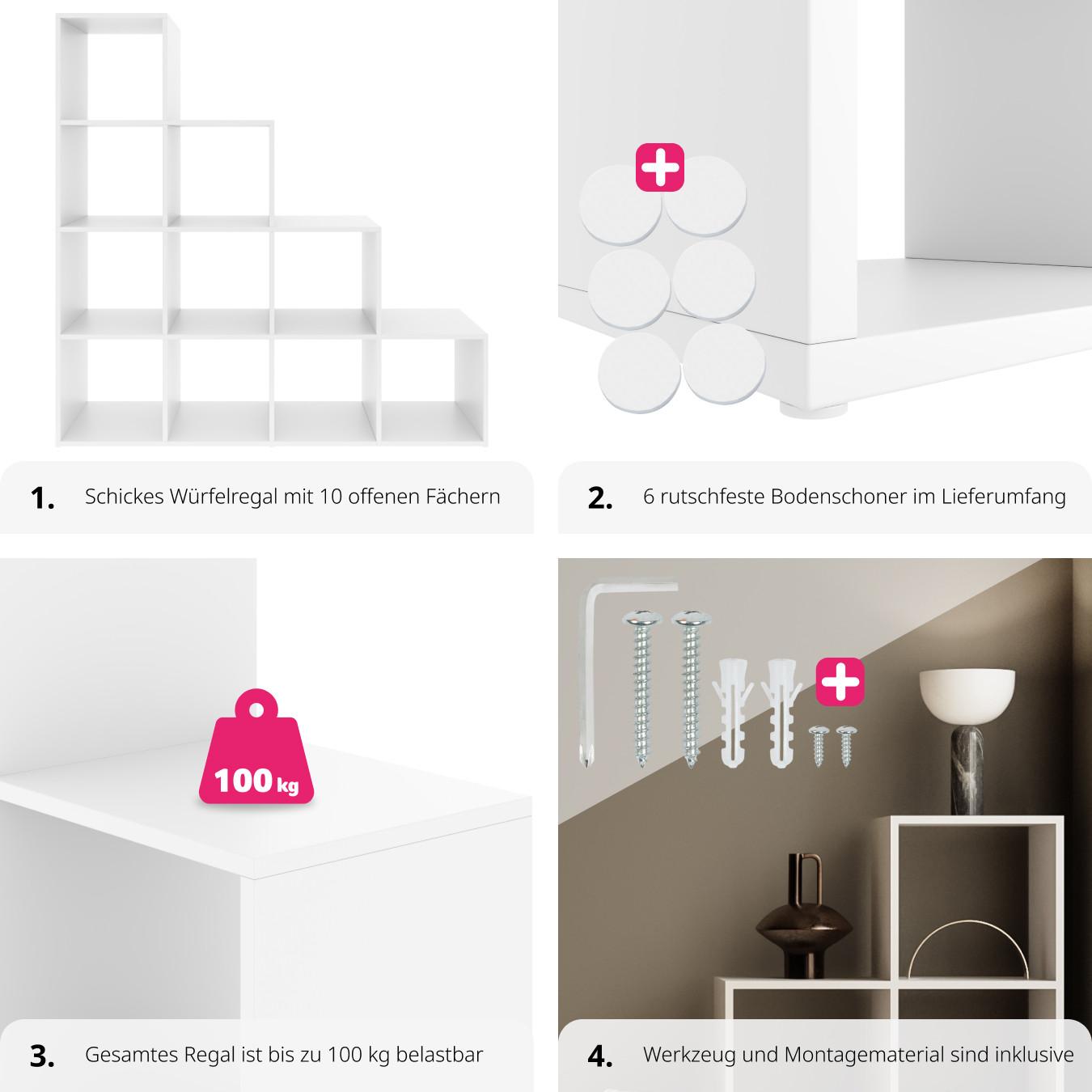 Tectake Bibliothèque Talisa avec 10 compartiments ouverts, design cubes  