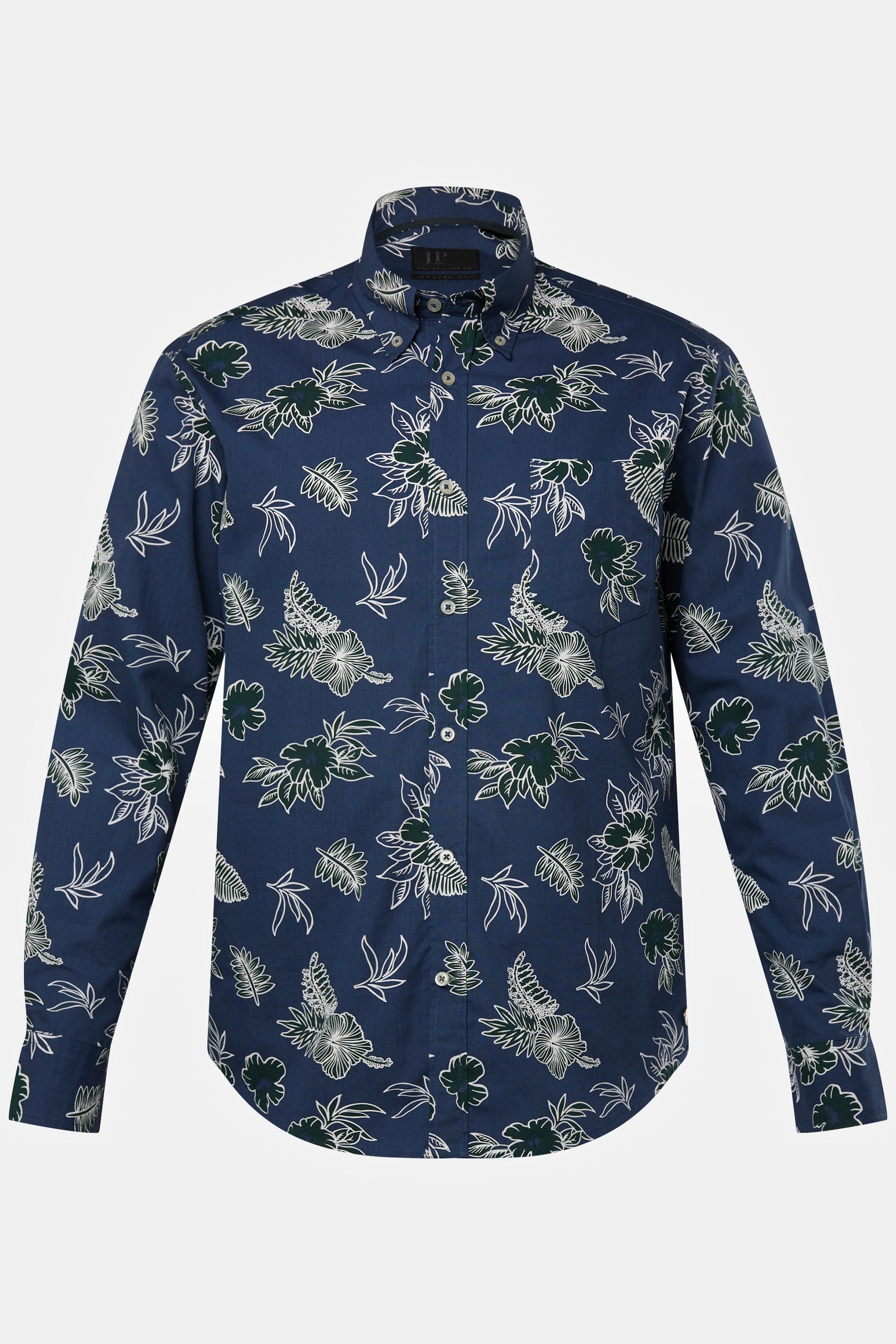 JP1880  Chemise à manches longues, col à pointes boutonnées et imprimé floral - coupe Modern Fit, jusqu'au 8XL 