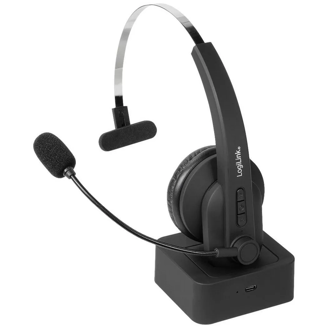 LogiLink BT0059 headphones/headset Wireless Head-band Office/Call center Bluetooth Charging stand Black