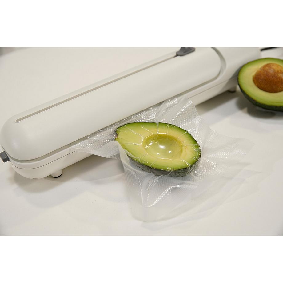 STARLYF Vacuum Sealer - Set risparmio per sottovuoto, macchina per sottovuoto per alimenti, 140 Watt, larghezza rotolo 20 cm, incl. 20 sacchetti, 2 rotoli per sottovuoto e ricette  