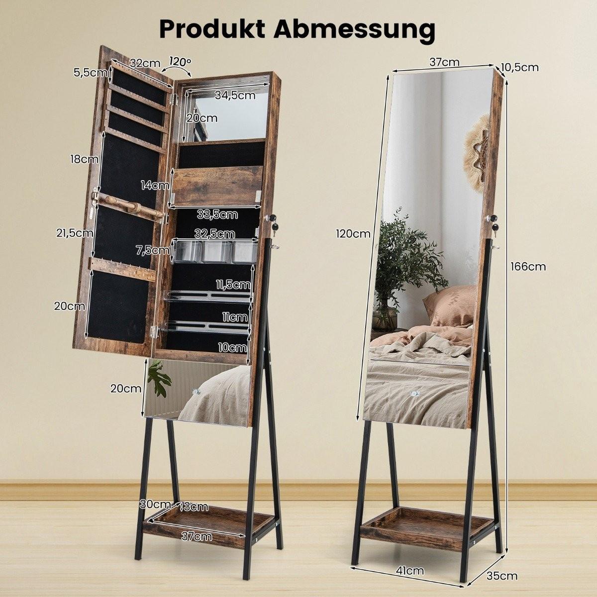 B2X Schmuckschrank mit Spiegel Spiegelschrank abschließbar mit 3 farbigen  