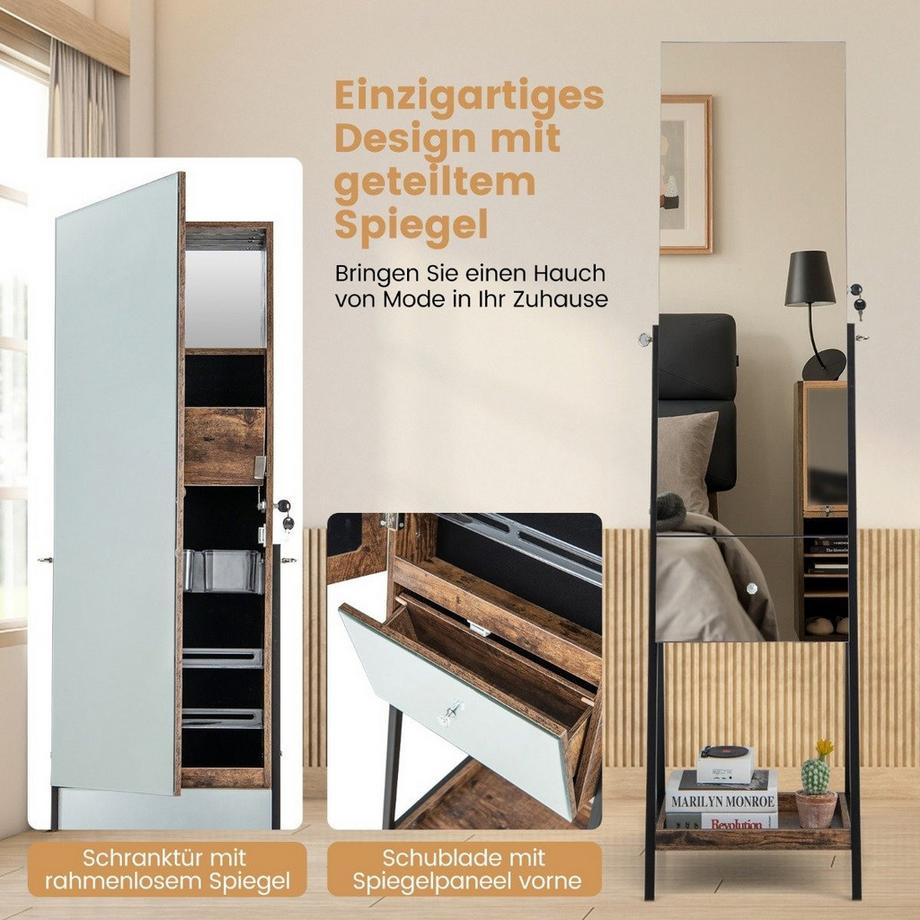 B2X Schmuckschrank mit Spiegel Spiegelschrank abschließbar mit 3 farbigen  