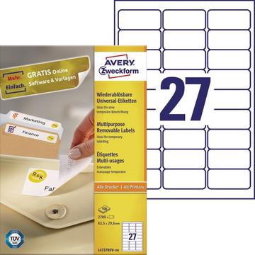 Etichetta universale 63.5 x 29.6 mm Carta Bianco 2700 pz. Staccabile Stampante a getto d'in