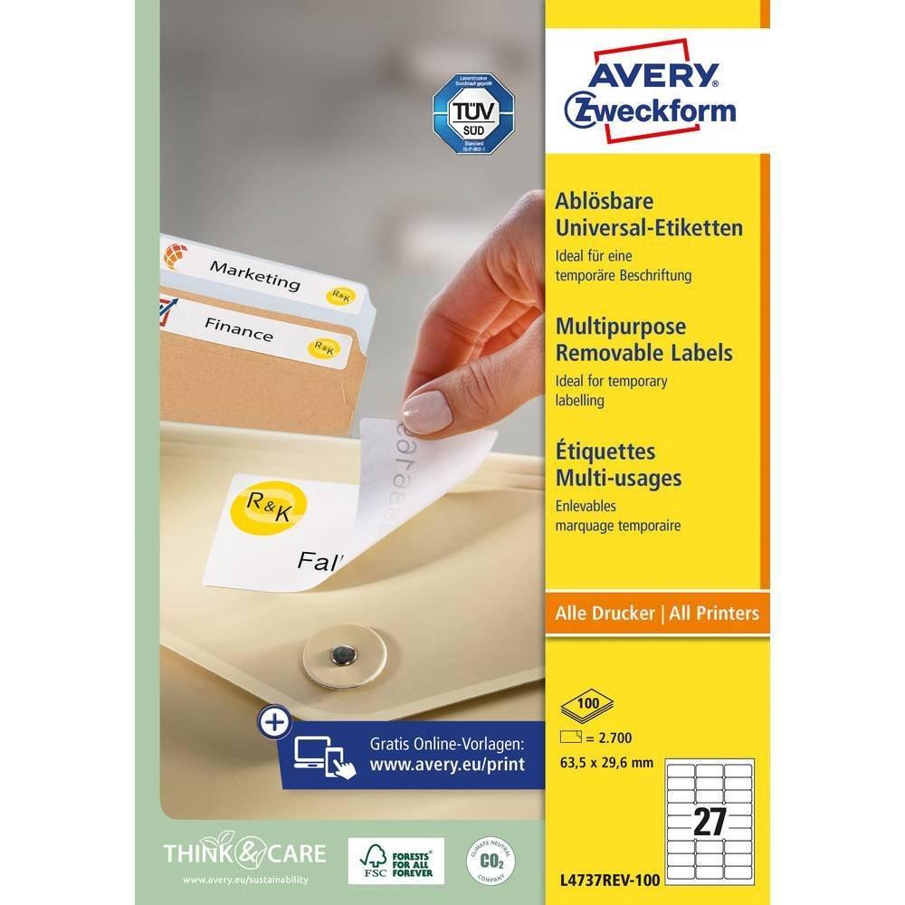 Avery-Zweckform Avery Zweckform Universal-Etiketten, ablösbar, A4, 63.5 x 29.6 mm, 100 Bogen/2.70 Etiketten  