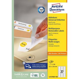 Avery-Zweckform Avery Zweckform Universal-Etiketten, ablösbar, A4, 63.5 x 29.6 mm, 100 Bogen/2.70 Etiketten  