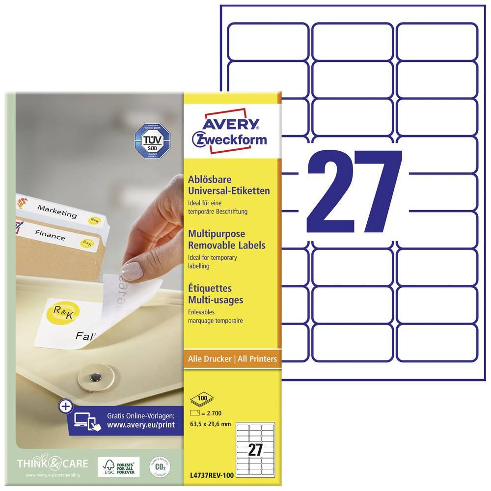 Avery Zweckform Etichetta universale 63.5 x 29.6 mm Carta Bianco 2700 pz. Staccabile Stampante a getto d'in  