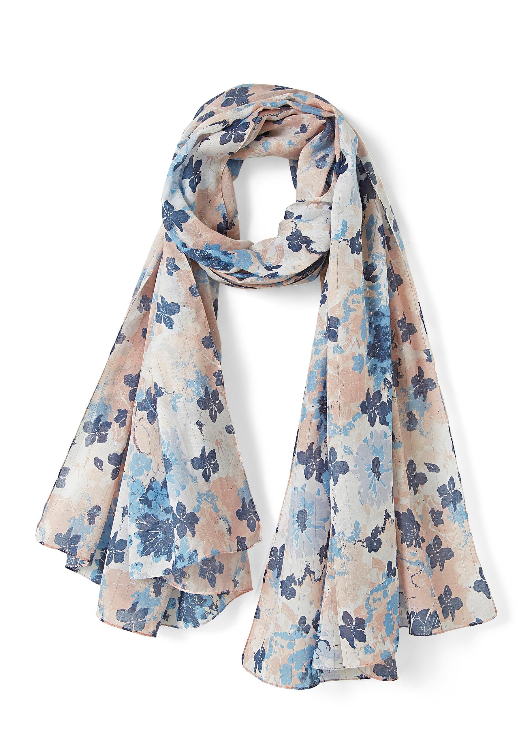 Image of Tuch Mit Blumendruck Mit Silberfarbenen Fäden. Damen Blau ONE SIZE