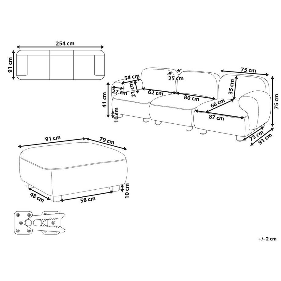 Beliani 3-Sitzer Sofa mit Ottomane aus Bouclé Modern AMLI  