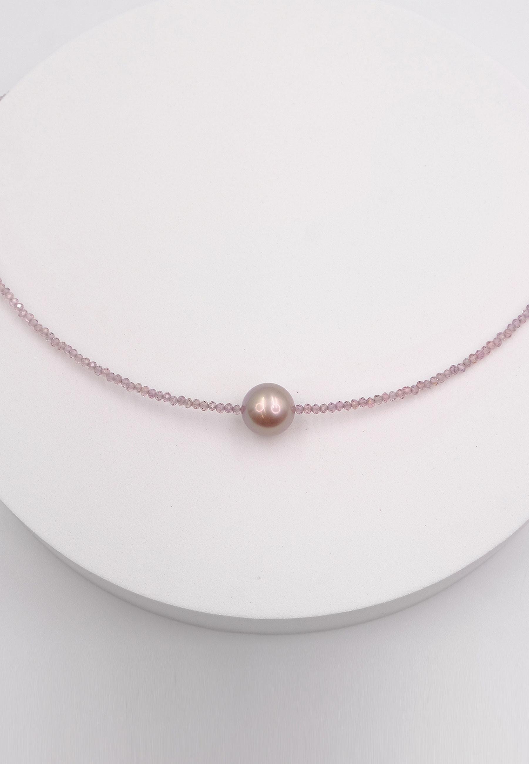 MUAU Schmuck  Collier Roségold 750 Süsswasserperle 10-11mm Spinell 