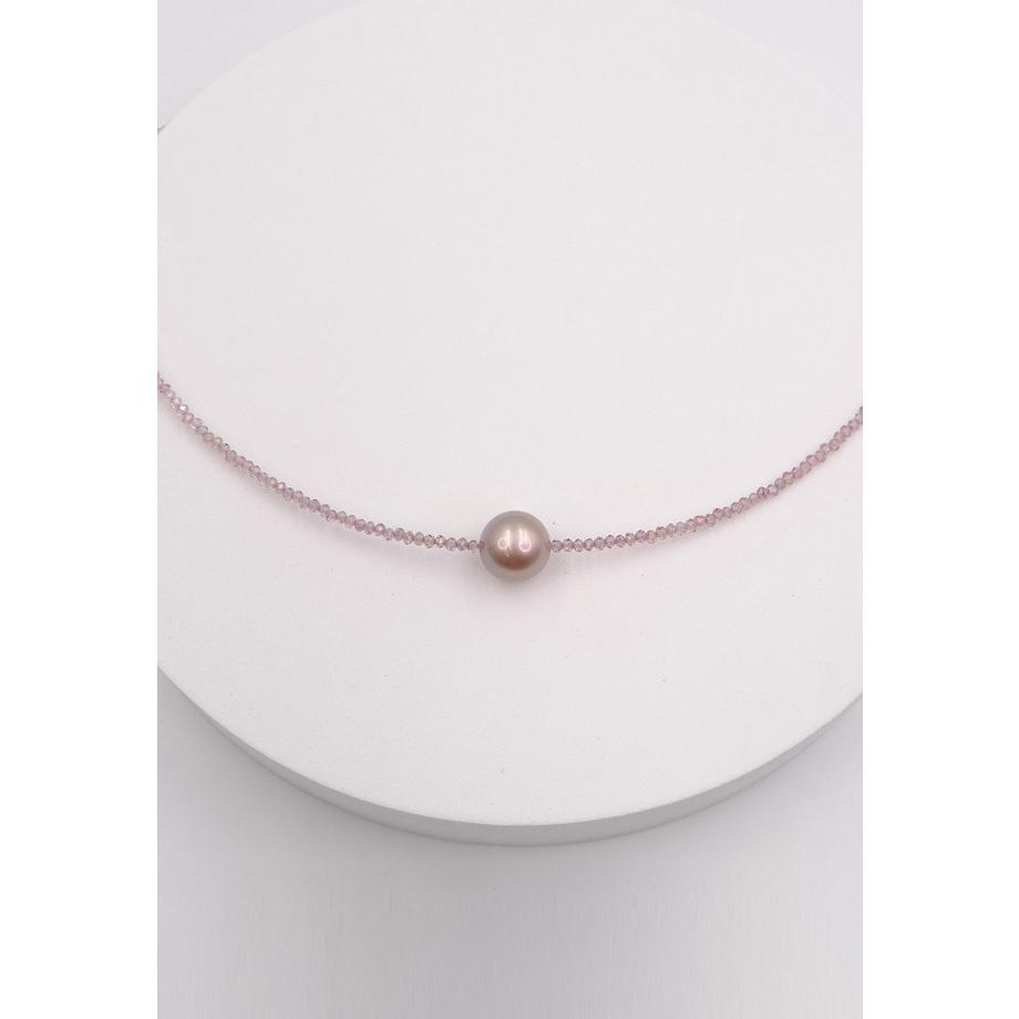 MUAU Schmuck  Collier Roségold 750 Süsswasserperle 10-11mm Spinell 