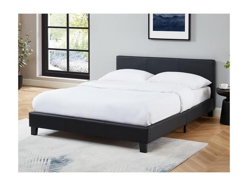 Lit 160 x 200cm avec sommier et matelas en simili noir avec LEDs - ABULIS II