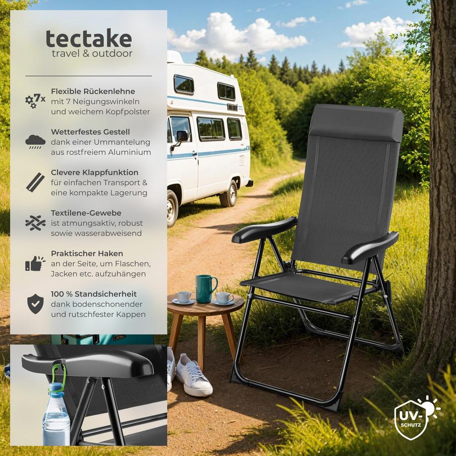 Tectake  Campingstuhl Müritz klappbar Textilene-Gewebe, Stahlgestell mit Aluminium-Ummantelung 