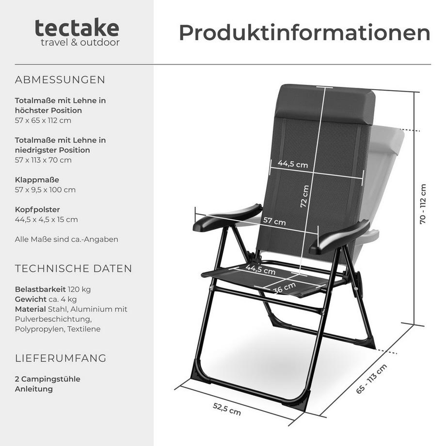 Tectake  Campingstuhl Müritz klappbar Textilene-Gewebe, Stahlgestell mit Aluminium-Ummantelung 