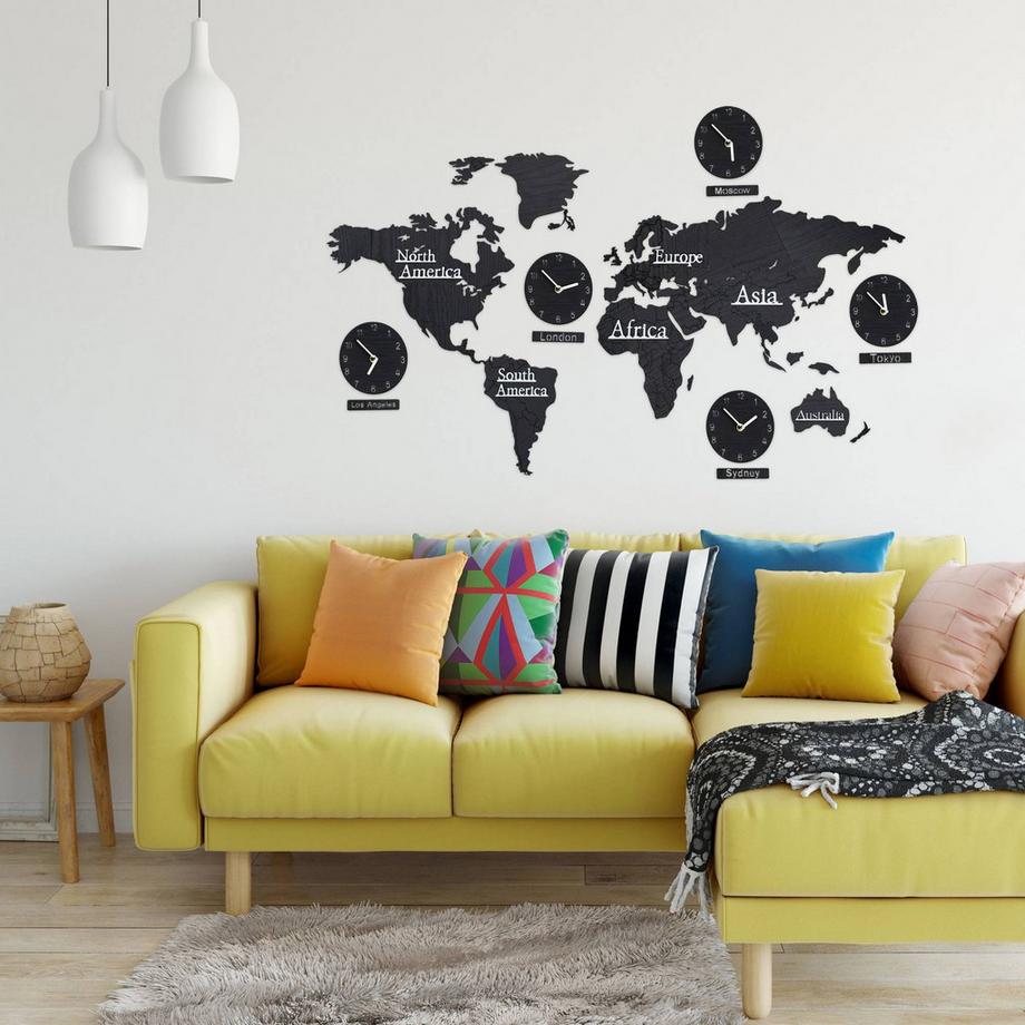 Northix Carte du monde avec 5 horloges  