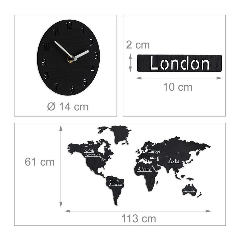 Northix Carte du monde avec 5 horloges  