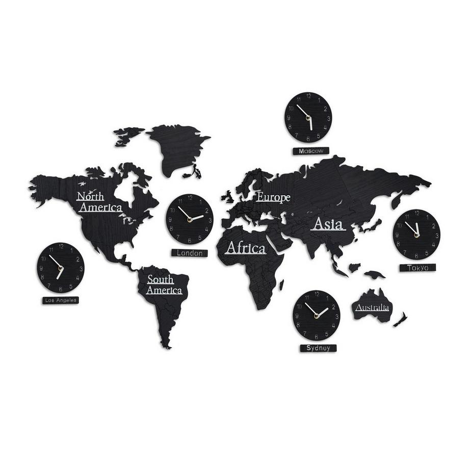 Carte du monde avec 5 horloges