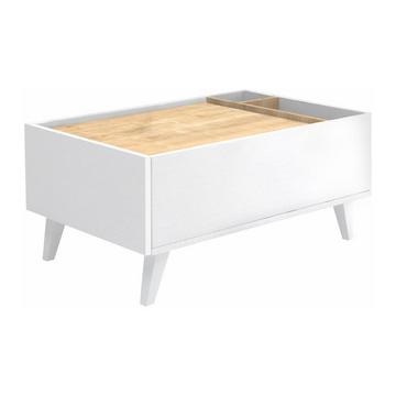 Table basse avec 1 tiroir et 2 niches - Naturel et blanc - ISALIA