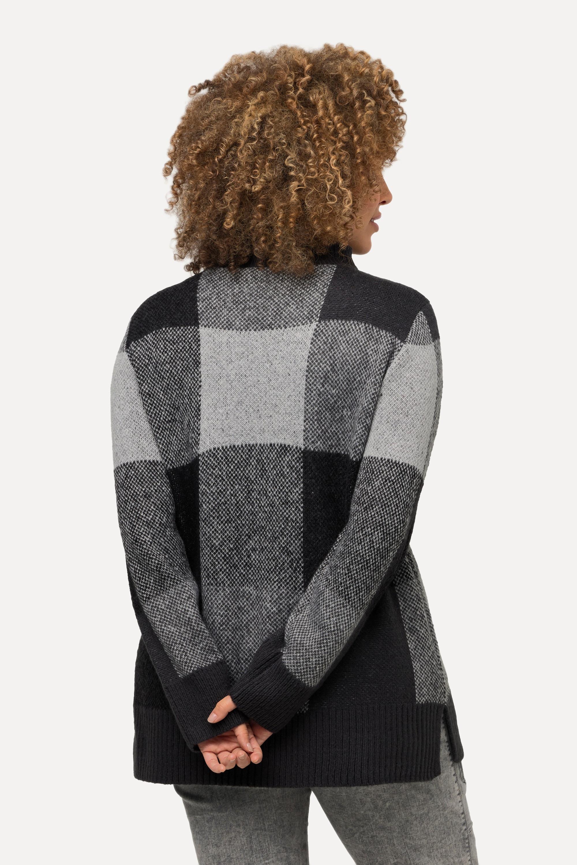 Ulla Popken Pullover Karomuster Stehkragen Langarm  