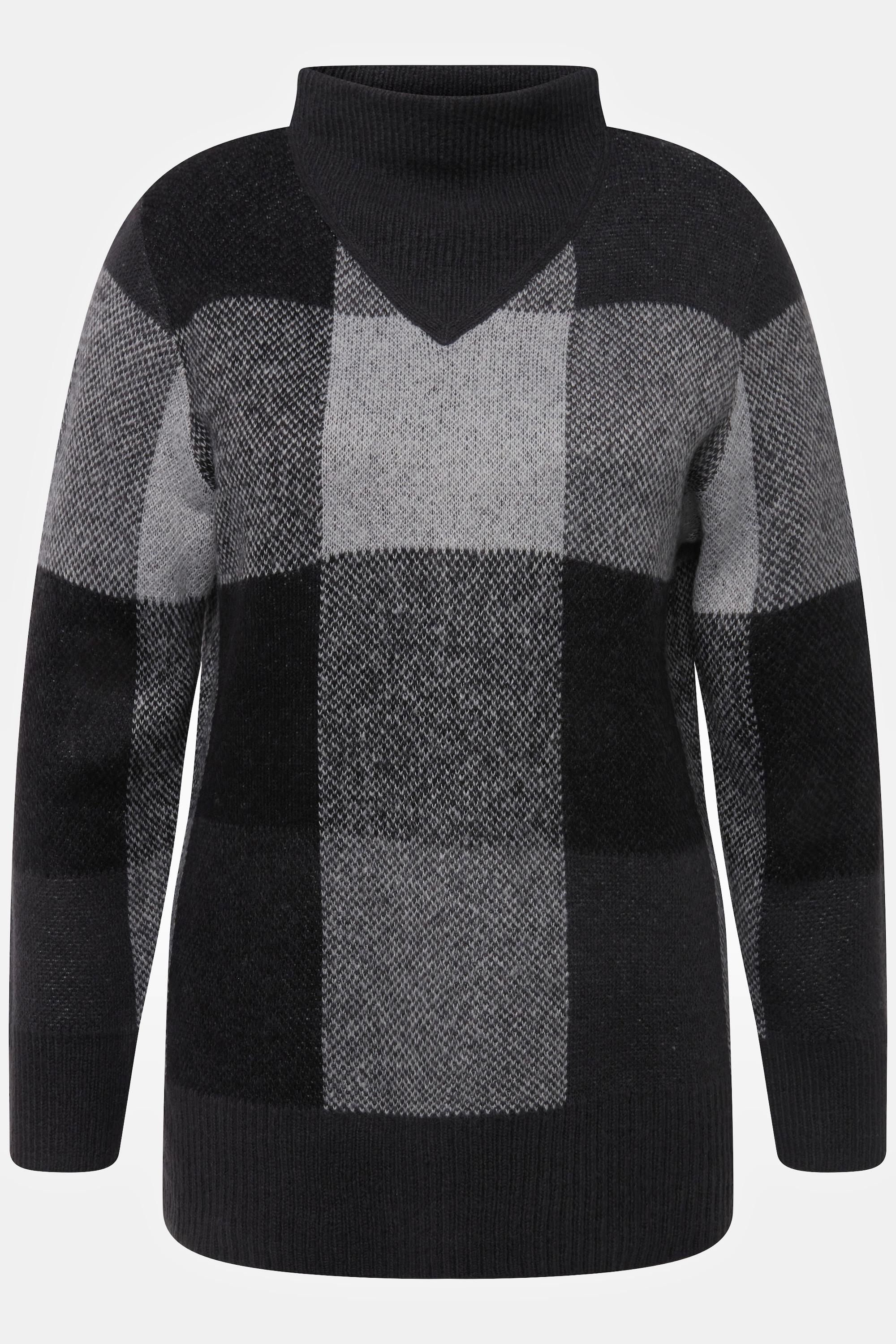 Ulla Popken Pullover Karomuster Stehkragen Langarm  