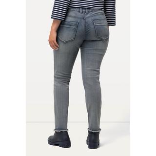 Ulla Popken  Jeans modello Sarah con orlo sfrangiato, gamba aderente e cintura elastica 