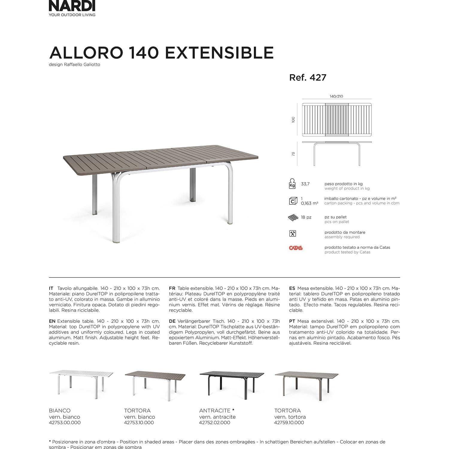 NARDI outdoor Table de jardin extensible Alloro anthracite 140  