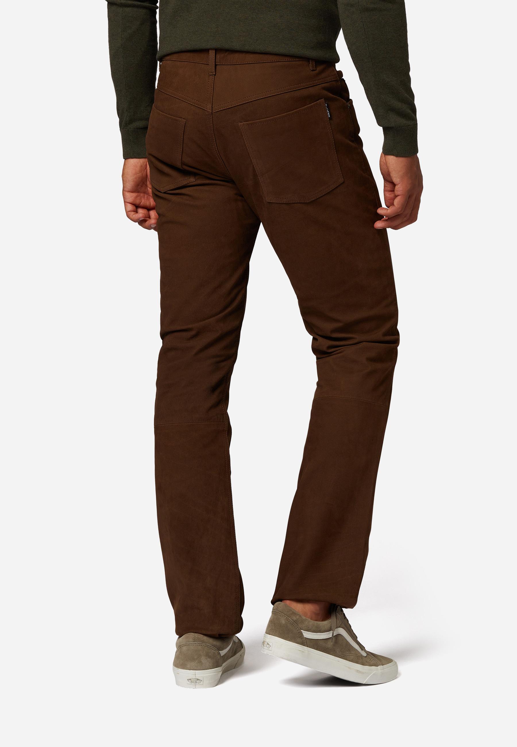 RICANO  Pantaloni in pelle da uomo RT-101 in stile 5 tasche e in robusto cuoio nubuck di bufalo - Taglio dritto 