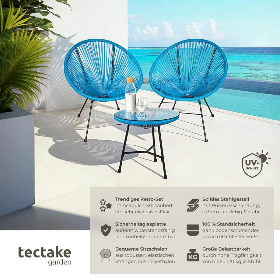 Tectake 2 Gartenstühle Santana mit Tisch  Retro-Design im Acapulco-Stil widerstandsfähig  