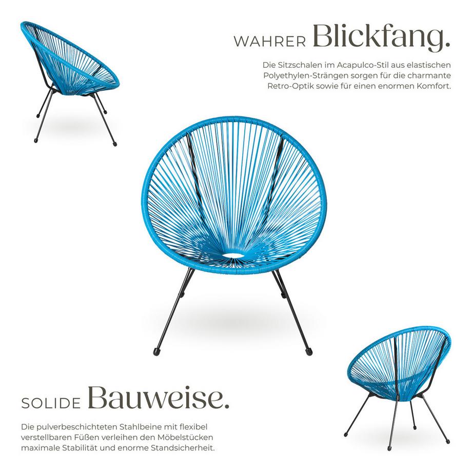 Tectake 2 Gartenstühle Santana mit Tisch  Retro-Design im Acapulco-Stil widerstandsfähig  