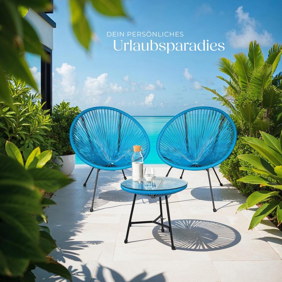 Tectake 2 Gartenstühle Santana mit Tisch  Retro-Design im Acapulco-Stil widerstandsfähig  