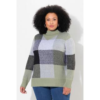 Ulla Popken  Pullover con design a quadri, collo alto e maniche lunghe 