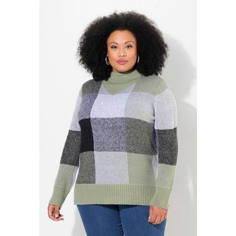 Ulla Popken  Pullover, Karomuster, Stehkragen, Langarm 