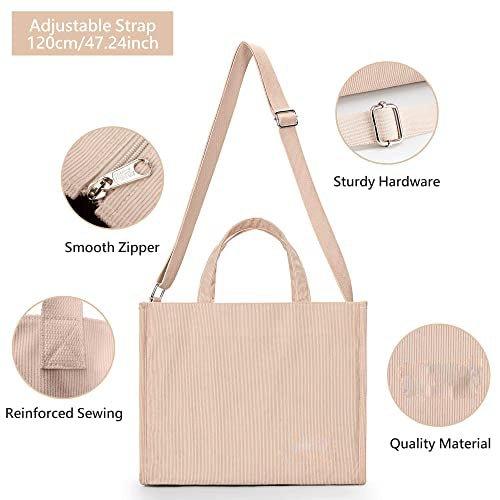 Only-bags.store  Sac à bandoulière en velours côtelé avec fermeture éclair, sac à main sac à bandoulière pour le travail scolaire, tous les jours, décontracté 